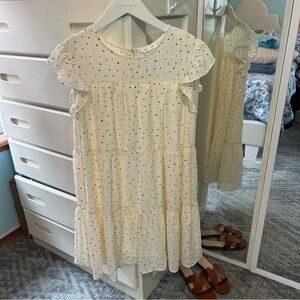 Blu Pepper Cream Polka Dot Ruffle Tiered Layered Fluttered Sleeve Sun Dress✨